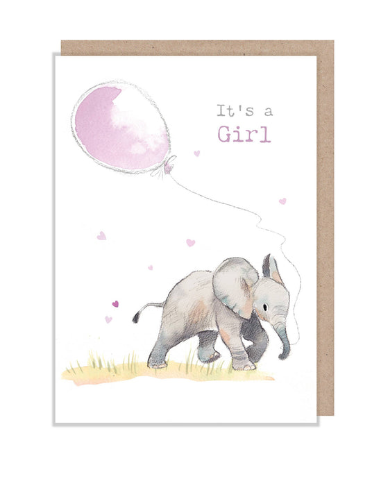 Paper Shed Design Ltd - Baby Girl Card - Elephant with pink balloon - WWE028 - Strelitzia's Florist & Irish Craft Shop