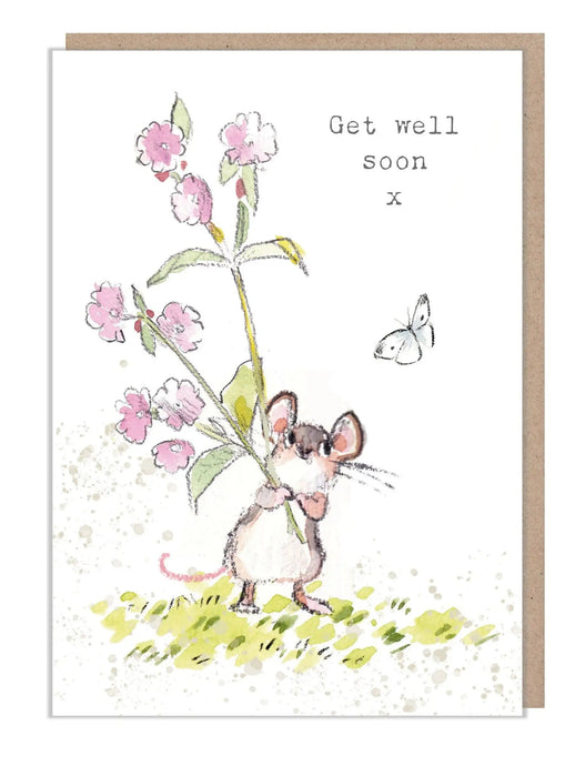 Paper Shed Design Ltd - Get Well Soon - Mouse With Flowers - Strelitzia's Florist & Irish Craft Shop