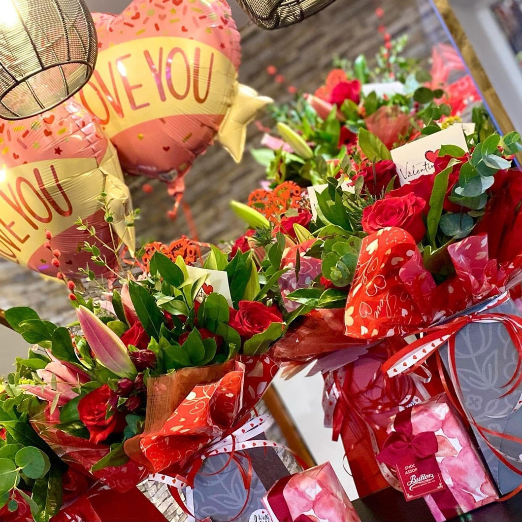 Valentine’s Day Bouquet with Balloon - Strelitzia's Flower & Irish Craft Shop