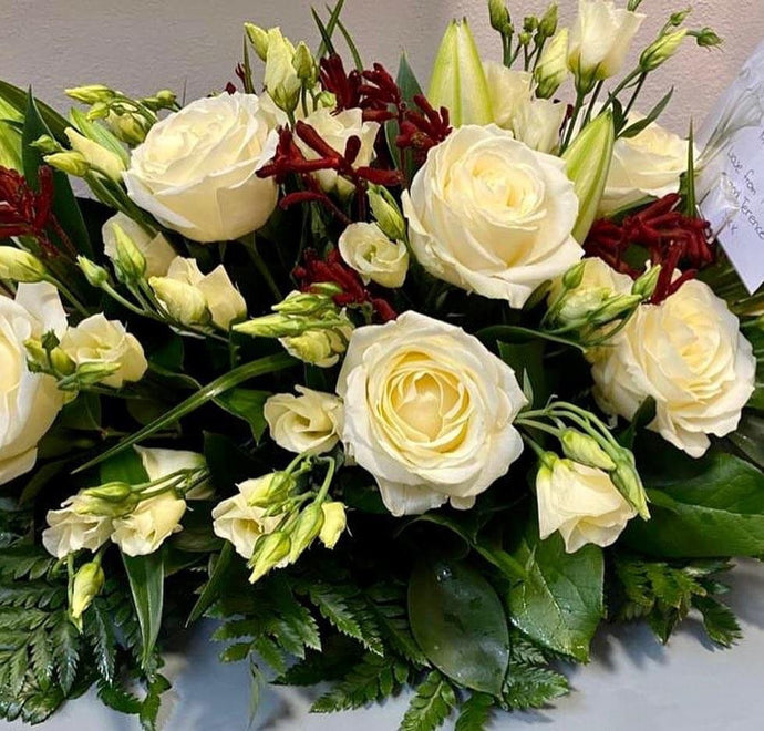Funeral Wreath - White, Cream with Rust accents - Strelitzia's Floristry & Irish Craft Shop