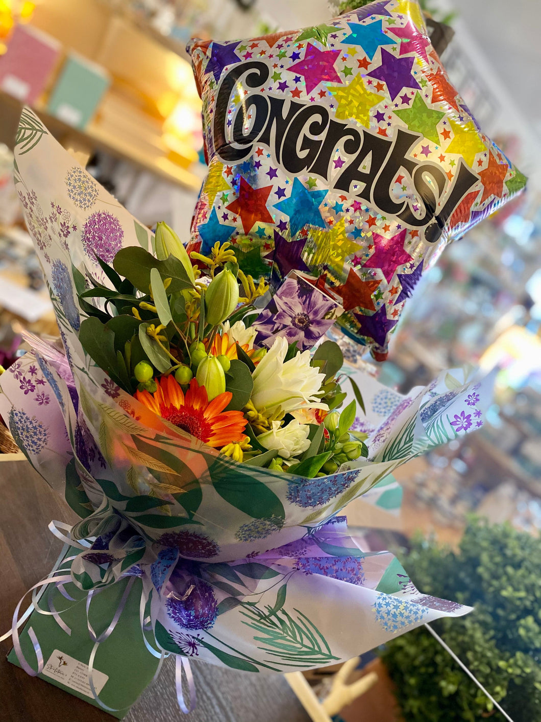 Balloon Congratulations & Fresh Flower Bouquet - Strelitzia's Floristry & Irish Craft Shop