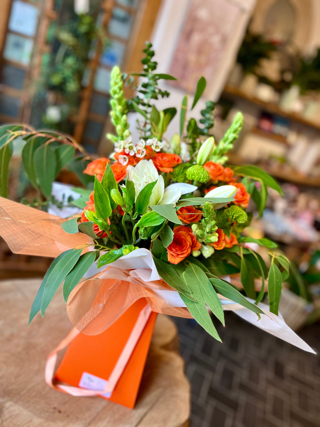 Orange & White Fresh Flower Bouquet - Strelitzia's Flower & Irish Craft Shop