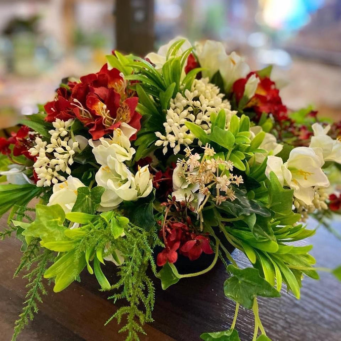 Grave Wreath - Red and White (Artificial) - Strelitzia's Floristry & Irish Craft Shop