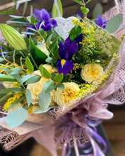 Load image into Gallery viewer, Purple, Yellow &amp; Cream Fresh Flower Bouquet - Strelitzia&#39;s Floristry &amp; Irish Craft Shop