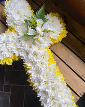 Load image into Gallery viewer, Massed Cross Tribute - White &amp; Yellow - Strelitzia&#39;s Floristry &amp; Irish Craft Shop