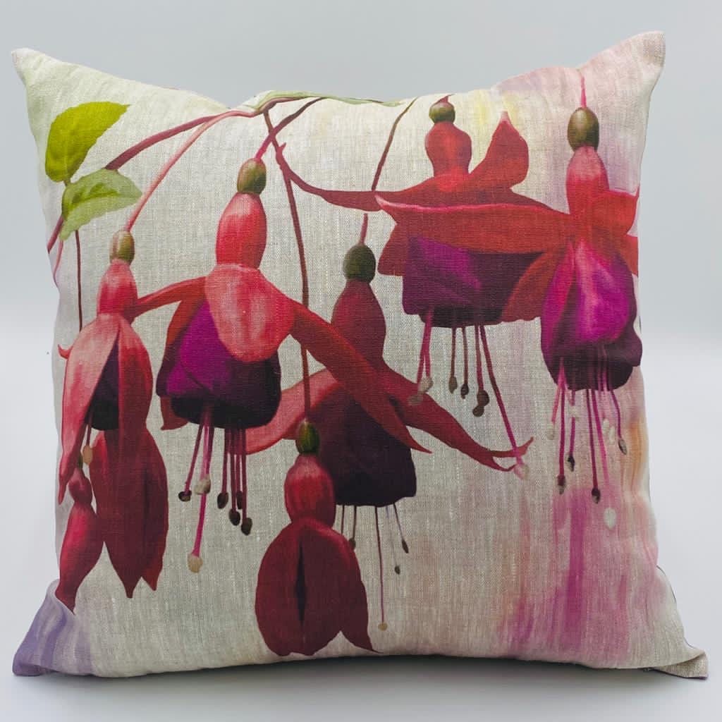 Fuchsia (Style 2) Hand Painted Cushion (45cm x 45cm) - Strelitzia's Floristry & Irish Craft Shop