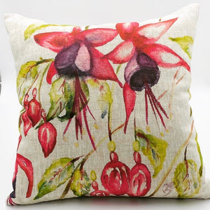 Fuschia Hand Painted Cushion (45cm x 45cm) - Strelitzia's Floristry & Irish Craft Shop