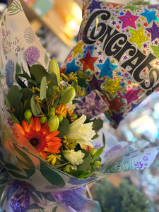 Balloon Congratulations & Fresh Flower Bouquet - Strelitzia's Floristry & Irish Craft Shop