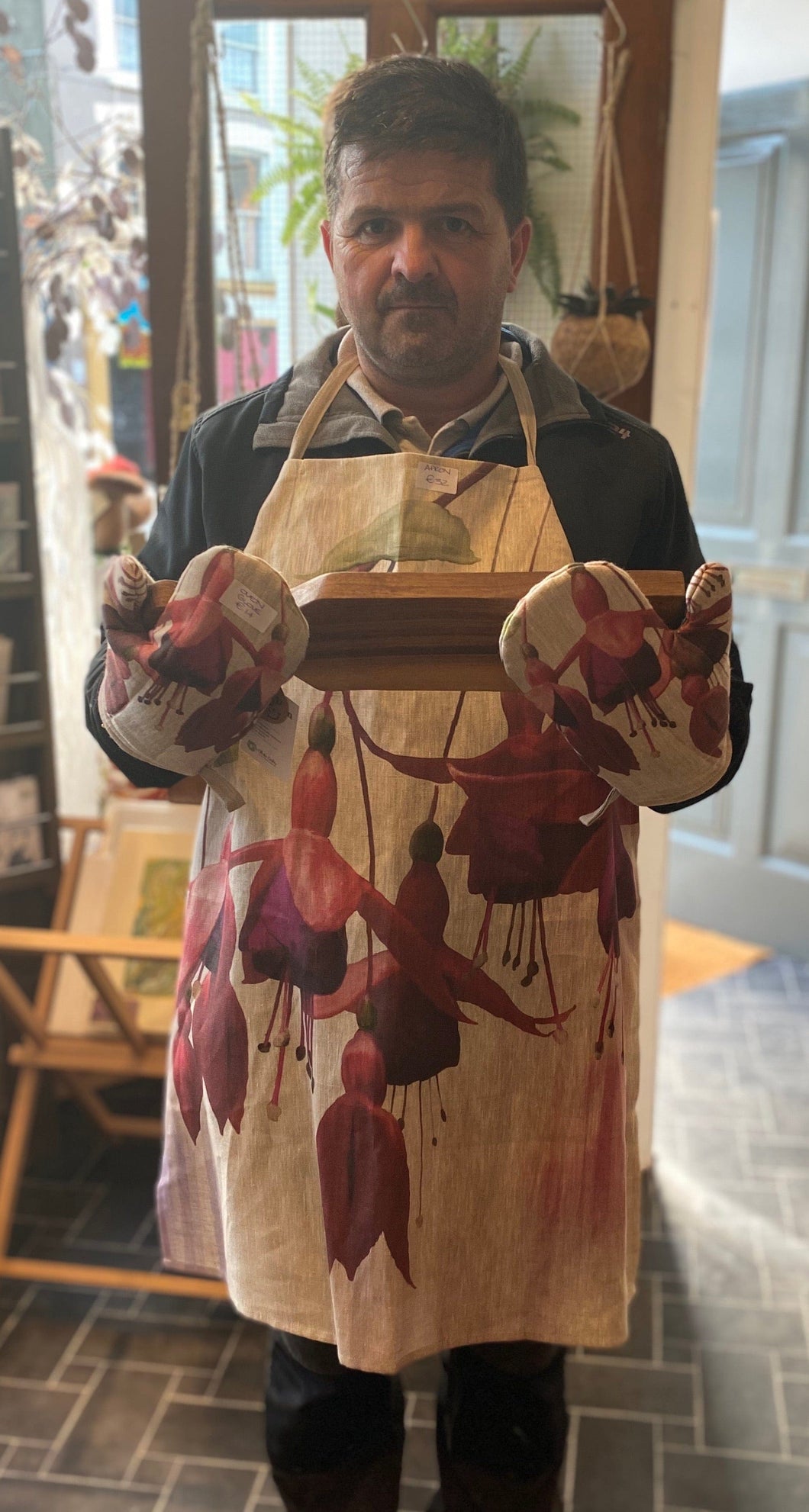 Fuchsia (Style 2) Hand Painted Apron and Oven Gloves - Strelitzia's Floristry & Irish Craft Shop