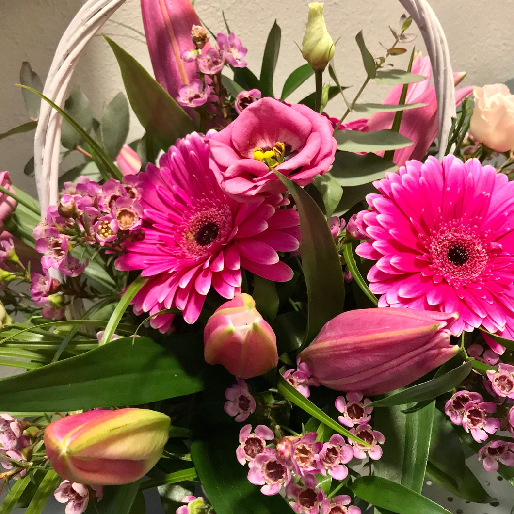 Pink Gerbera Fresh Flower Gift Basket - Strelitzia's Floristry & Irish Craft Shop