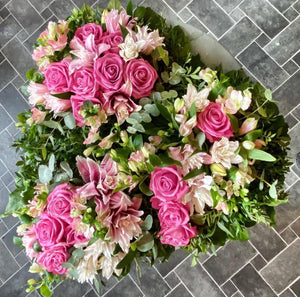 Loose Pink Floral Open Heart Tribute - Strelitzia's Floristry & Irish Craft Shop