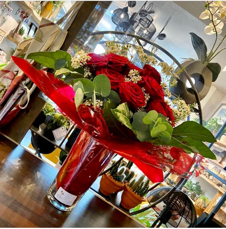 Red Roses Fresh Flower Bouquet in Glass Vase - Strelitzia's Flower & Irish Craft Shop
