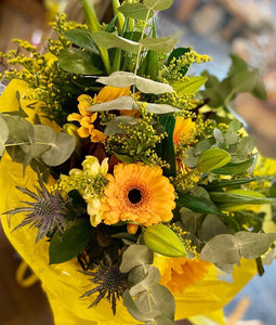Seasonal Yellow & Thistle Fresh Flower Bouquet - Strelitzia's Floristry & Irish Craft Shop