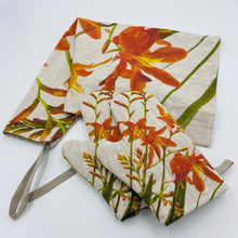 Load image into Gallery viewer, Montbretia Hand Painted Apron and Oven Gloves - Strelitzia&#39;s Floristry &amp; Irish Craft Shop