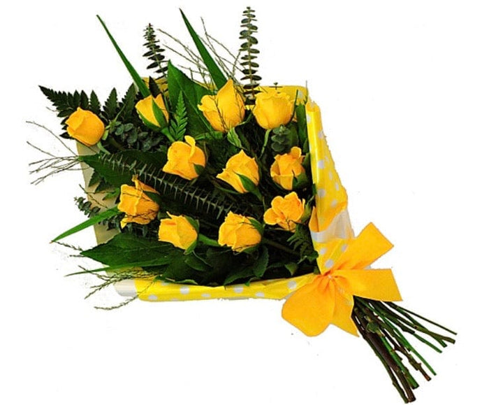 Yellow Roses Fresh Flower Hand Tie display - Strelitzia's Floristry & Irish Craft Shop