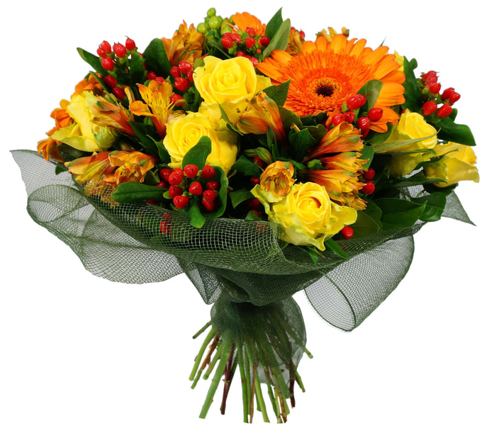 Sunset Orange Fresh Flower Bouquet - Strelitzia's Floristry & Irish Craft Shop