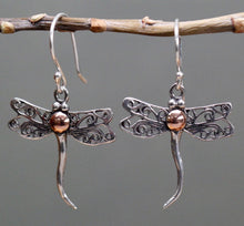Load image into Gallery viewer, Silver &amp; Gold Dragonfly Earrings - Strelitzia&#39;s Floristry &amp; Irish Craft Shop