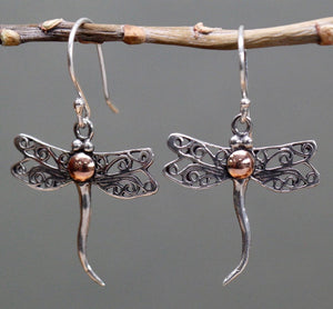 Silver & Gold Dragonfly Earrings - Strelitzia's Floristry & Irish Craft Shop
