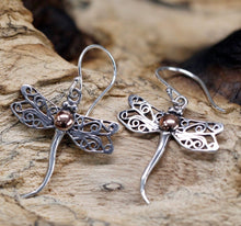 Load image into Gallery viewer, Silver &amp; Gold Dragonfly Earrings - Strelitzia&#39;s Floristry &amp; Irish Craft Shop