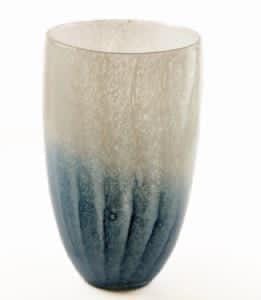 HAND BLOWN GLASS VASE WHITE/ BLUE 29CM - Strelitzia's Floristry & Irish Craft Shop