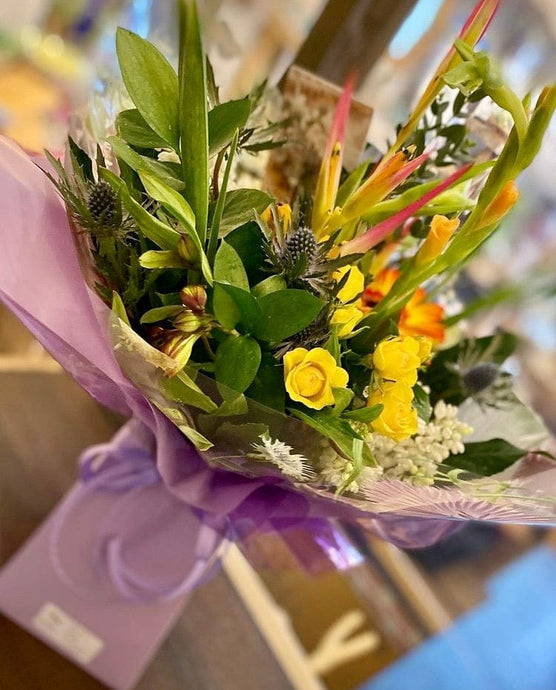Easter Seasonal Yellow Fresh Flower Bouquet & Chocolate Egg - Strelitzia's Floristry & Irish Craft Shop