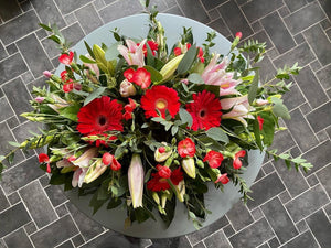 Grave Wreath - Red and Pale Pinks - Strelitzia's Floristry & Irish Craft Shop