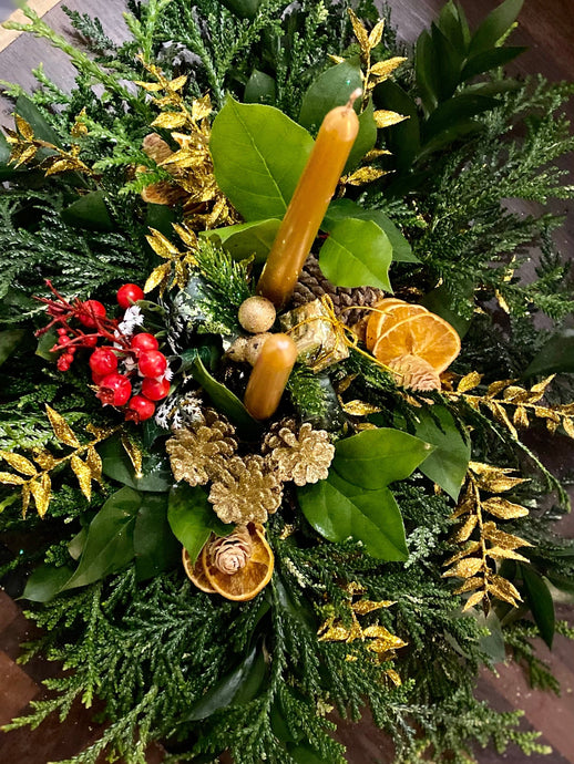 Christmas Fresh Red & Gold Table Centrepiece Display - Strelitzia's Floristry & Irish Craft Shop
