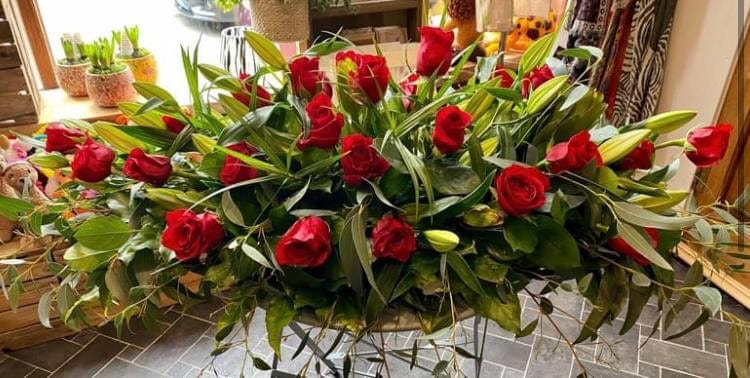 Casket Wreath of Red Roses - Strelitzia's Floristry & Irish Craft Shop